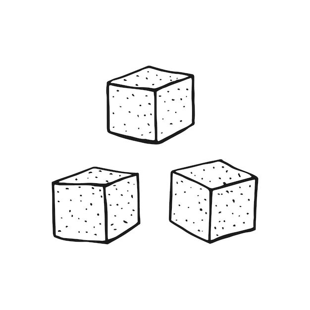 three cubes are shown in black and white, one is drawn on the ground