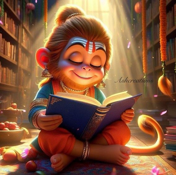 a monkey sitting on the floor reading a book in front of some bookshelves