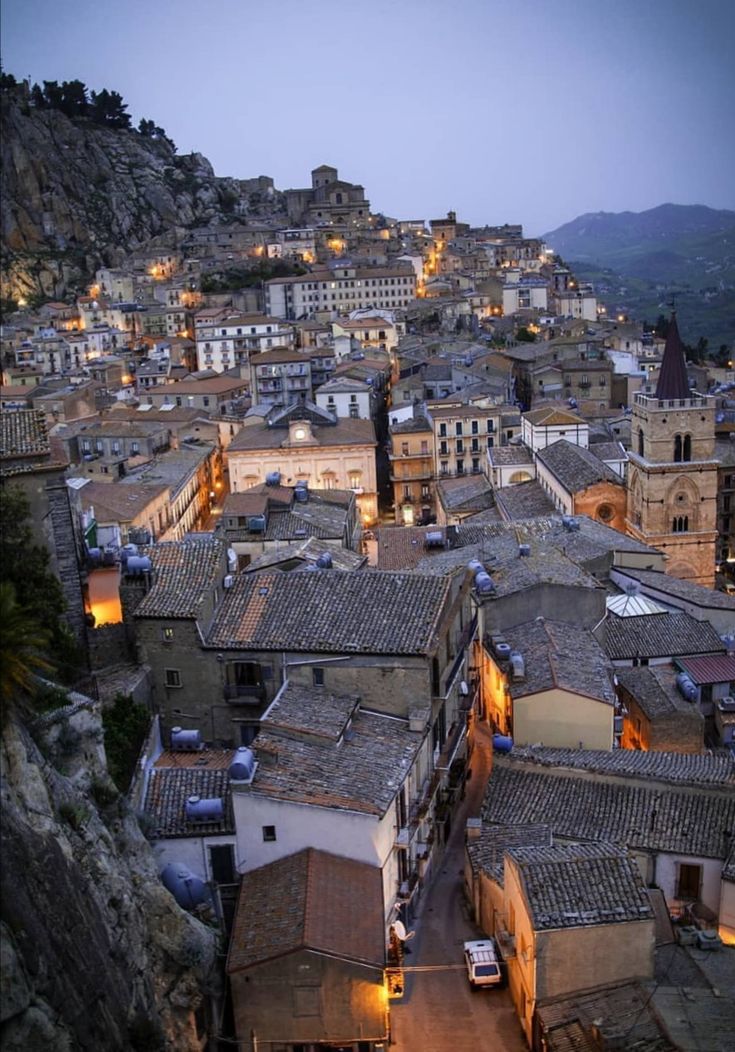 an aerial view of the city at night