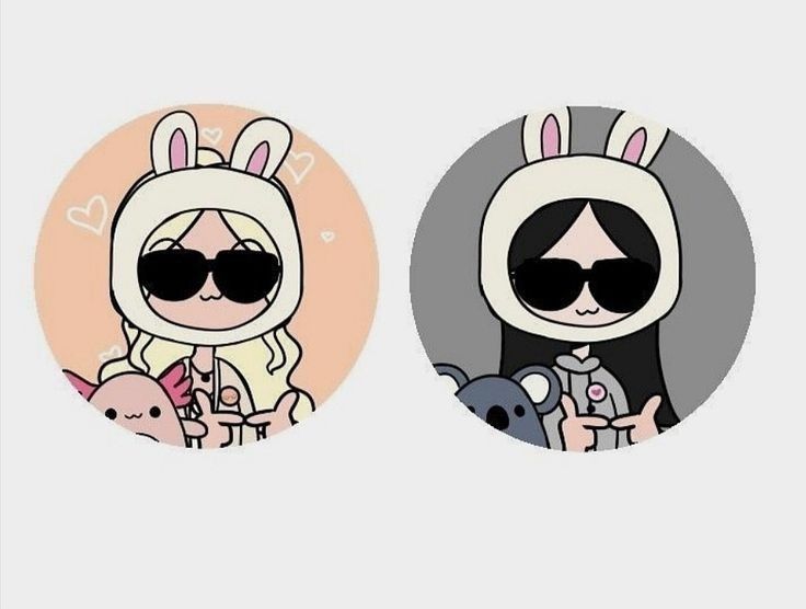 two stickers with cartoon characters in the middle one is wearing bunny ears and the other has