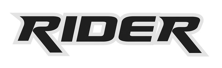 the word rider written in black and white with an arrow pointing to it's left side