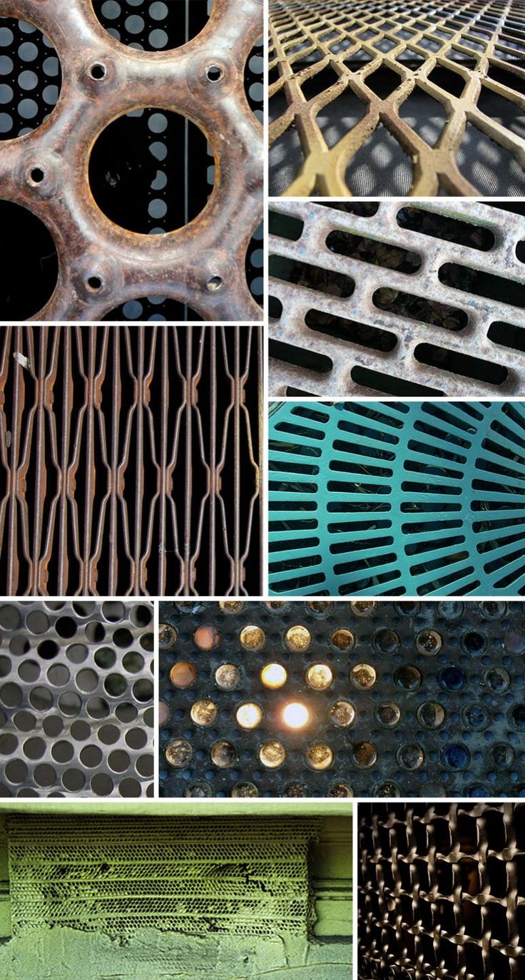 several different types of metal grates and holes