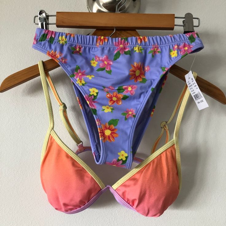 Pacsun Bikini Set S Salero Swim Top Size Small La Hearts Bottom Size Small Top Color Ombr With Pink Orange Yellow Lavender Bottom Color Lavender Purple & Multi Color Flowers Design Triangle Patterned Bikini Lined Cheeky Seat Coverage Hand Wash Sweet Ombr & Floral Mix N Match Set So Perfect For A Hot For Summer!! Nwt Bottom, Top Like New See Photos Purple Swimwear For Sunbathing During Beach Season, Spring Tropical Swimwear With Triangle Top, Tropical Triangle Top Swimwear For Spring, Vibrant Swimwear For Sunbathing In Spring, Purple Triangle Top Swimwear For Beachwear, Summer Purple Swimwear For Sunbathing, Purple Swimwear For Sunbathing In Summer, Purple Summer Beach Swimwear, Purple Beachy Swimwear For Summer