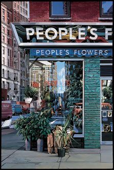 people's flower shop on the corner of a city street