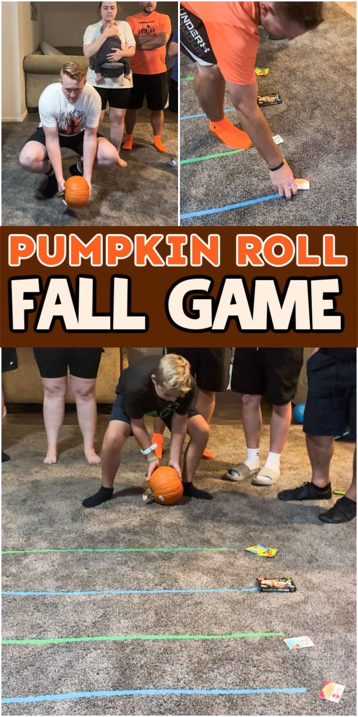 the pumpkin roll fall game is fun for kids to play with