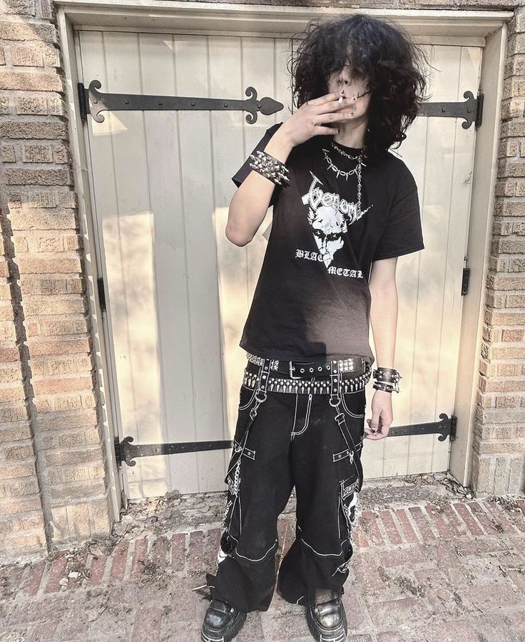 Opiumcore Outfits Boy, Emo Fits 2000s Men, Horrorcore Outfits Men, Mall Goth Mens Fashion, Y2k Goth Outfits Men, Baggy Emo Outfits Male, Goth Guy Clothes, Men’s Goth Outfits, Grunge Y2k Male Outfits