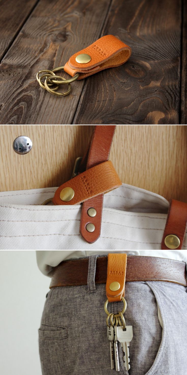 two images show the inside of a purse with keys attached to it, and one has a keychain