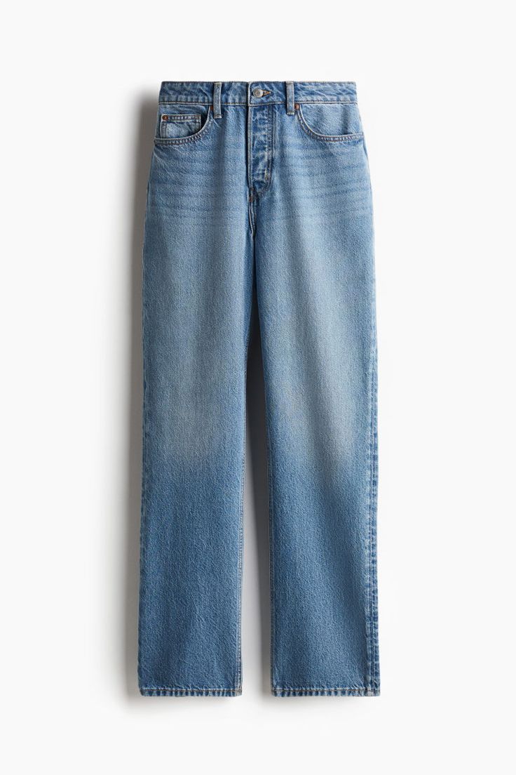 5-pocket jeans in thick denim made from a cotton and viscose blend. High waist  button fly  and straight legs. Cotton Plant, Cotton Textile, Pocket Jeans, Denim Blue, Recycled Cotton, Straight Jeans, Straight Leg Jeans, Fitness Fashion, Blue Denim