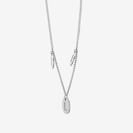 Features: Nickel FreeJewelry Closure: Lobster ClaspLink Construction: SolidMetal Color: WhiteChain Length: 16 InchChain Width: 1.2 MillimetersChain Gauge: 014Extender Length: 2 InchPendant Length: 8.6mmChain Construction: CurbCare: Wipe CleanMetal: Sterling SilverNecklace Type: Name NecklacesOwned & Founded: Women Owned/FoundedAssembled in the US from Imported Materials Minimalist Stainless Steel Necklaces With Charms, Minimalist White Gold Necklace With Lobster Clasp, White Gold Necklace With Charms, Modern Metal Necklace With Charms, Modern Metal Necklaces With Charms, Silver Pendant Initial Necklace With Delicate Chain, Silver Minimalist Chain Necklace With Charms, Minimalist Metal Necklace With Initial Pendant, White Gold Minimalist Dangle Necklaces