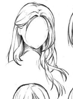 the head and shoulders of a girl with long hair, in three different positions to draw