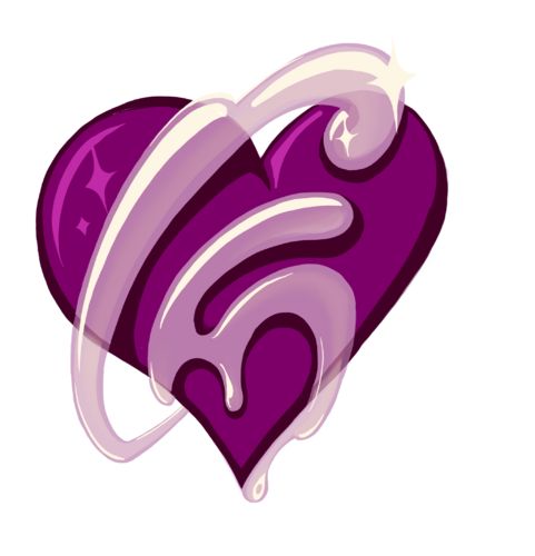 a purple heart shaped object with white swirls on it's side and an arrow in the middle