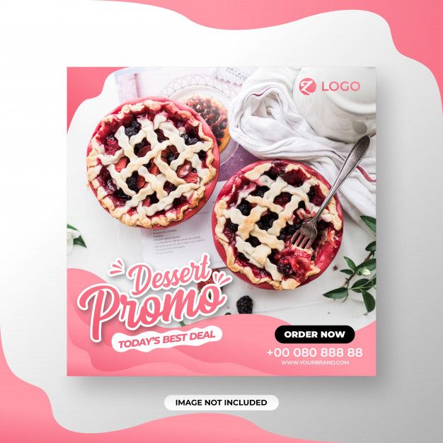 a pink flyer with two pies on it