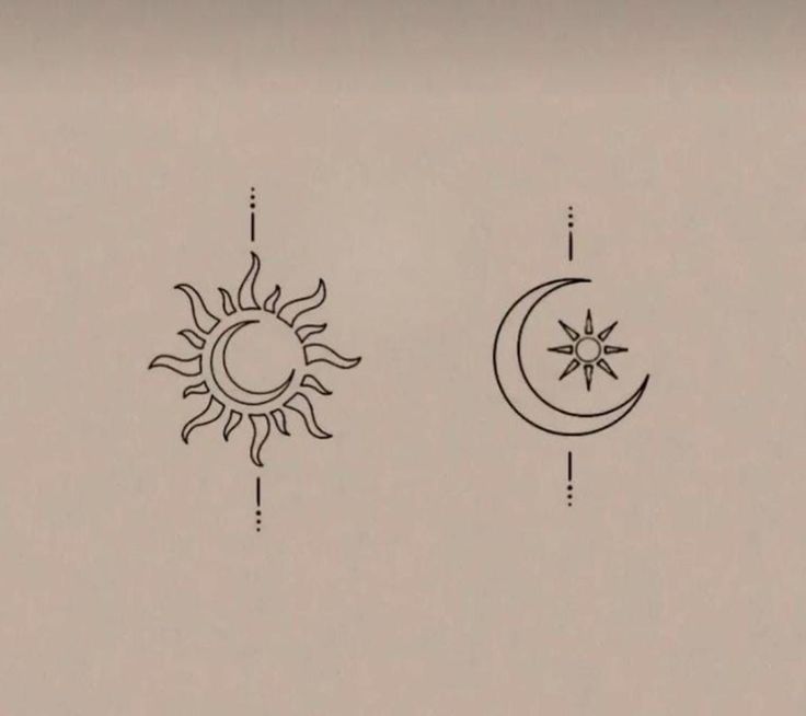 the sun and moon are drawn in black ink