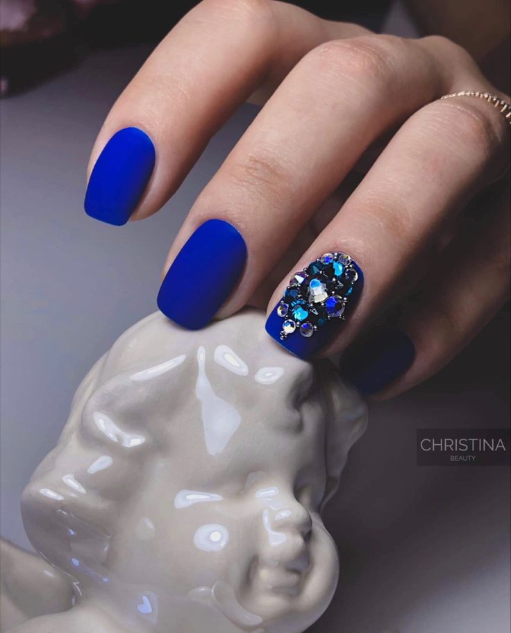 Short Gel Nails Blue, Nails Blue Design, Gel Nails Blue, Short Blue Nails, Blue Nails Short, Pedi Ideas, Short Gel Nails, Cherry Nails, Nails Blue