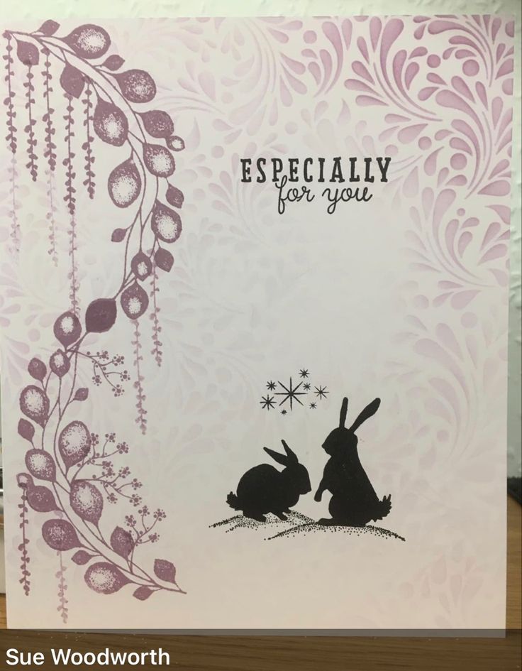 a card with two rabbits on it and the words especially for you written in black