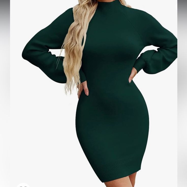 This Dress Is The Perfect Dress For Any Upcoming Christmas Parties Or Events! Super Cute! Brand: Leani Color: Dark Green Size: Small Soft Fabric, Mock Neck, Puff Sleeves, Ribbed Hem, Form Fitting. Green Mini Sweater Dress For Winter, Green Long Sleeve Mini Dress For Winter, Green Sweater Dress For Fall Party, Green Long Sleeve Dress For Holiday, Green Stretch Dresses For Fall, Green Stretch Dress For Fall, Green Bodycon Midi Dress For Winter, Holiday Green Long Sleeve Dresses, Chic Green Mini Dress For Winter