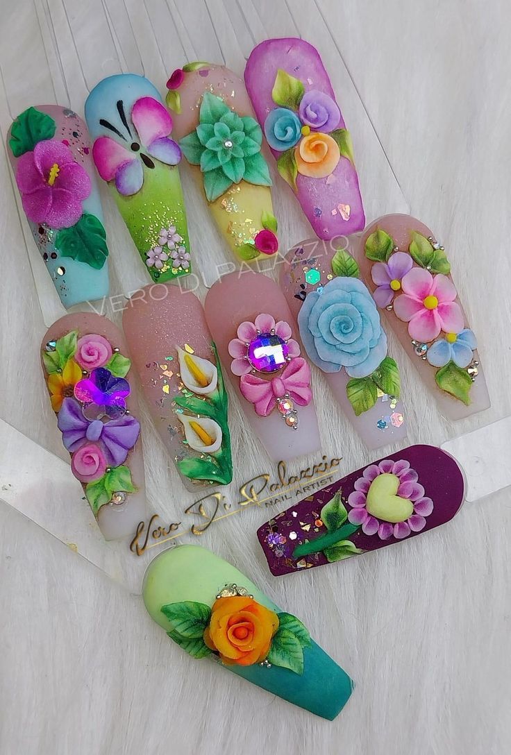 Nail Art Designs 2023, Deco Nails, Summer Nails Ideas, 3d Acrylic Nails, Quick Nail Art, 3d Nail Designs, 3d Nail Art Designs, 3d Flower Nails, Easter Nail Designs