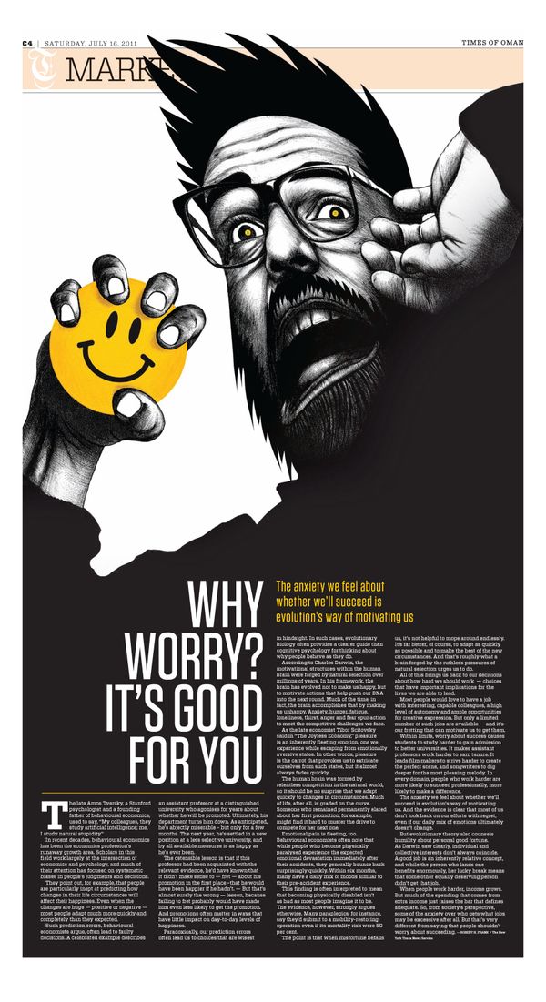 a poster with an image of a man holding a smiley face and the words worry it's good for you