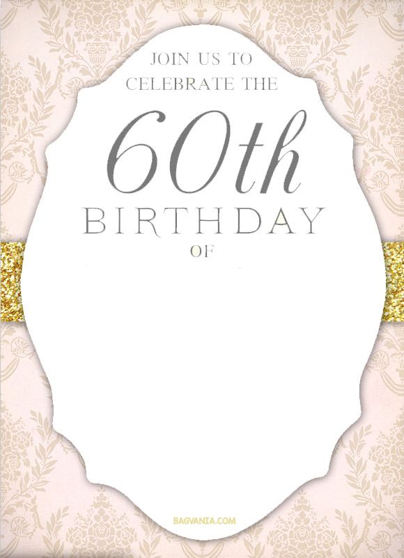 an elegant 60th birthday party card with gold glitter accents and a white circle on the front