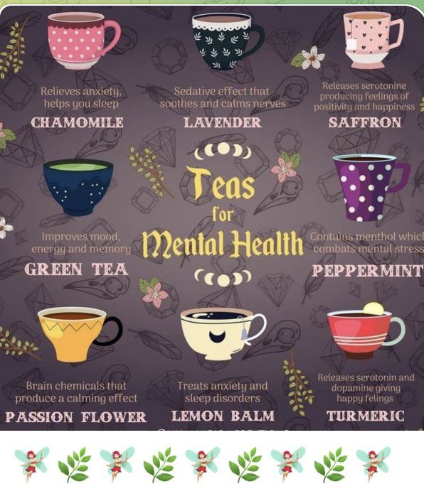 the teas for mental health poster is shown with different types of cups and saucers