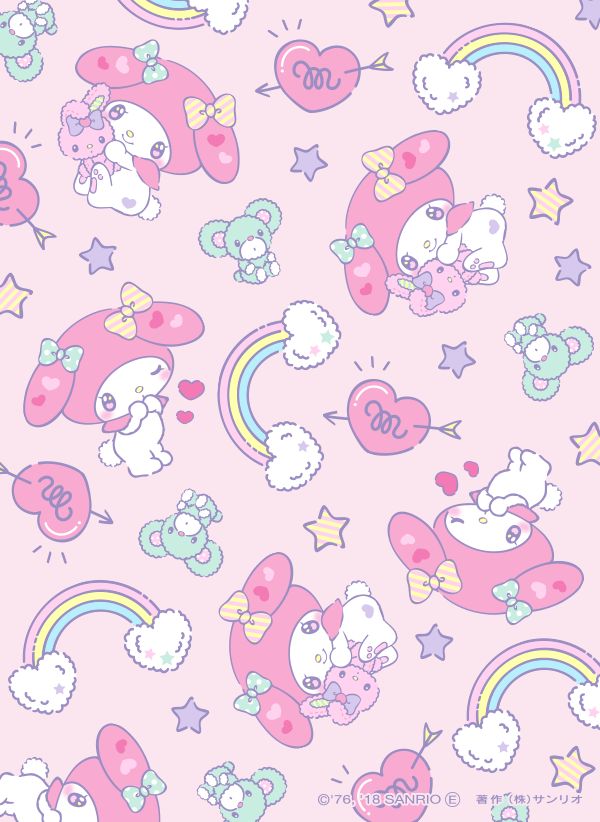 hello kitty wallpaper in pink with hearts, stars and rainbows on the background