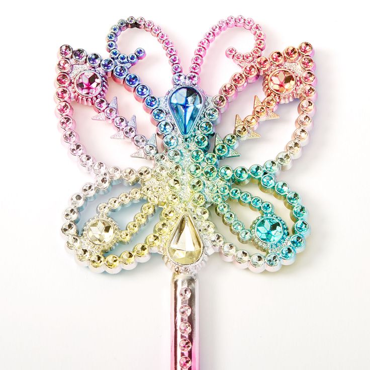 Fancy Dress For Women, 2000s Claires Aesthetic, Bedroom Butterfly, Unicorn Hair Wand Core, Rainbow Butterfly Knife, Claire’s Accessories, Rainbow Decor Bedroom, Magical Wand, Butterfly Rainbow