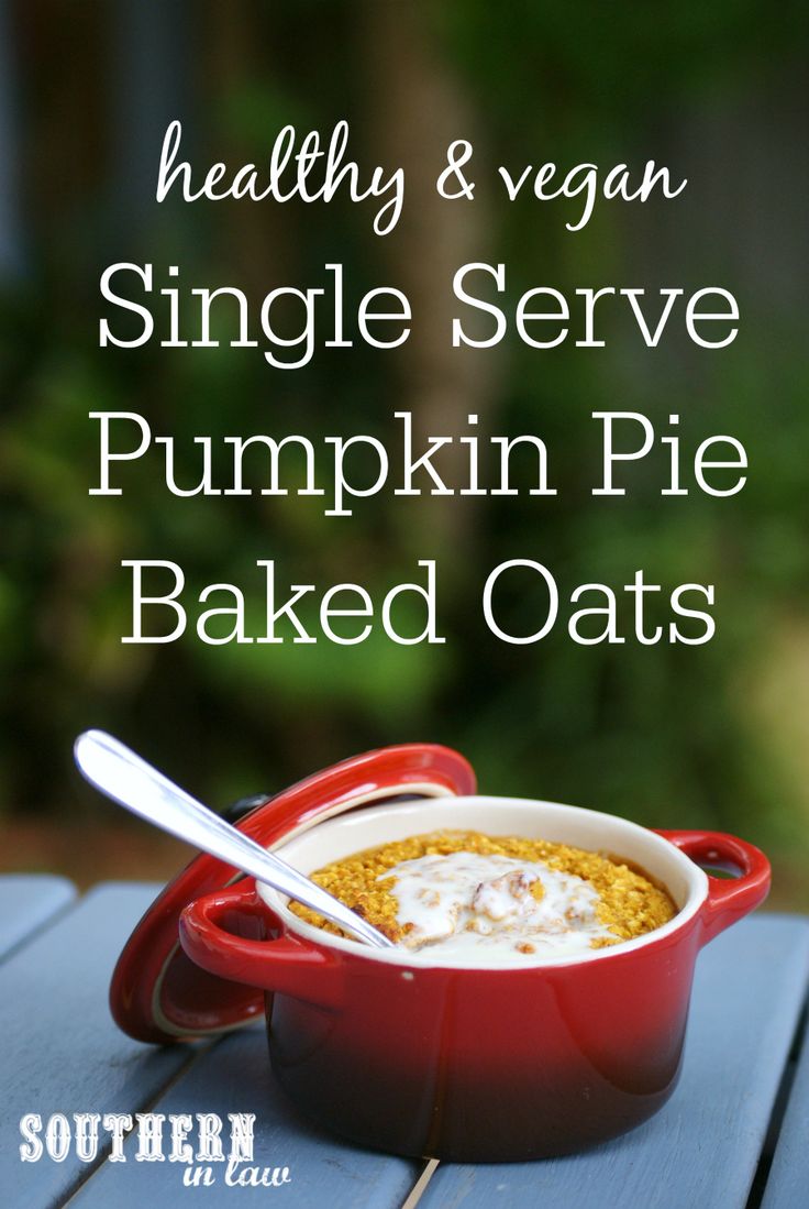 healthy and vegan single serve pumpkin pie baked oats in a red casserole dish