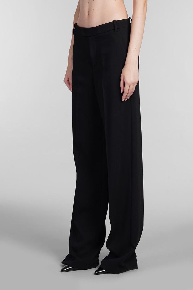 Pants in black viscose, hidden zip closure, waist belt loops, side pockets, pockets on backside, loose fit, low waist, Made in Italy, 97% Viscose 3% ElastaneGender: WomenMaterial: VISCOSEColor: BlackMade in: ZWProduct ID: 403545_2P155A*Import tax/duty will be calculated at checkout (If applicable) Business Casual Tapered Leg Pants With Concealed Fastening, Business Casual Pants With Concealed Front And Tapered Leg, Straight Leg Pants With Concealed Fastening For Work, Formal Straight Leg Bottoms With Concealed Fastening, Black Fitted Bottoms With Concealed Front Fastening, Fitted Black Bottoms With Concealed Fastening, Wide Leg Pants With Concealed Front For Work, Formal Bottoms With Tapered Leg And Concealed Fastening, Formal Tapered Leg Bottoms With Concealed Fastening