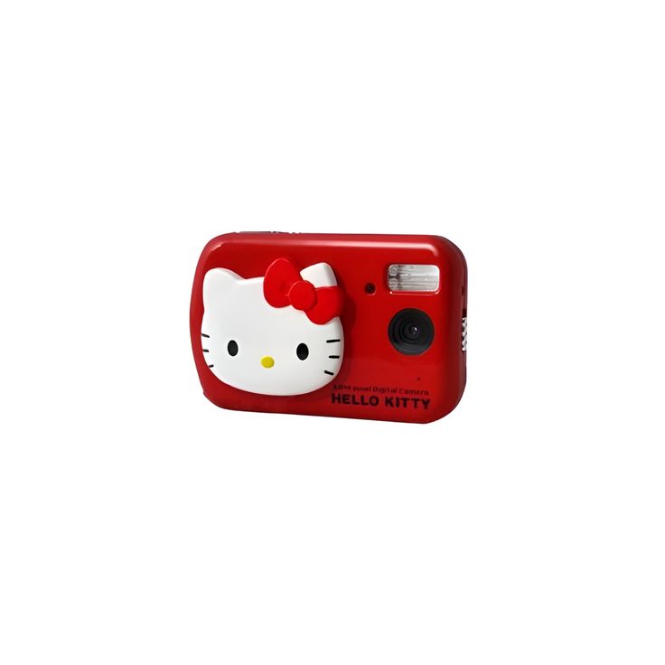 a red camera with a hello kitty on it