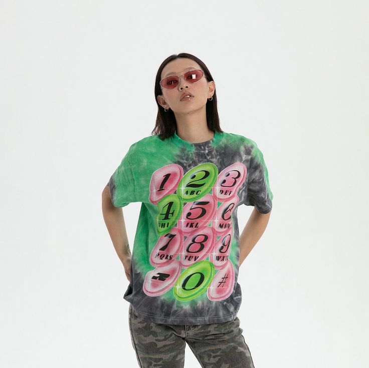 RTVG Tie-Dye Full-print Telephone T-Shirt, premium urban and streetwear designers apparel on PROJECTISR.com, RTVG Avant Garde Fashion, Tie Dye Print, Oversized Shirt, Bold Fashion, Modern Fit, Sale Design, Neck Designs, Oversized Fits, Fashion Statement