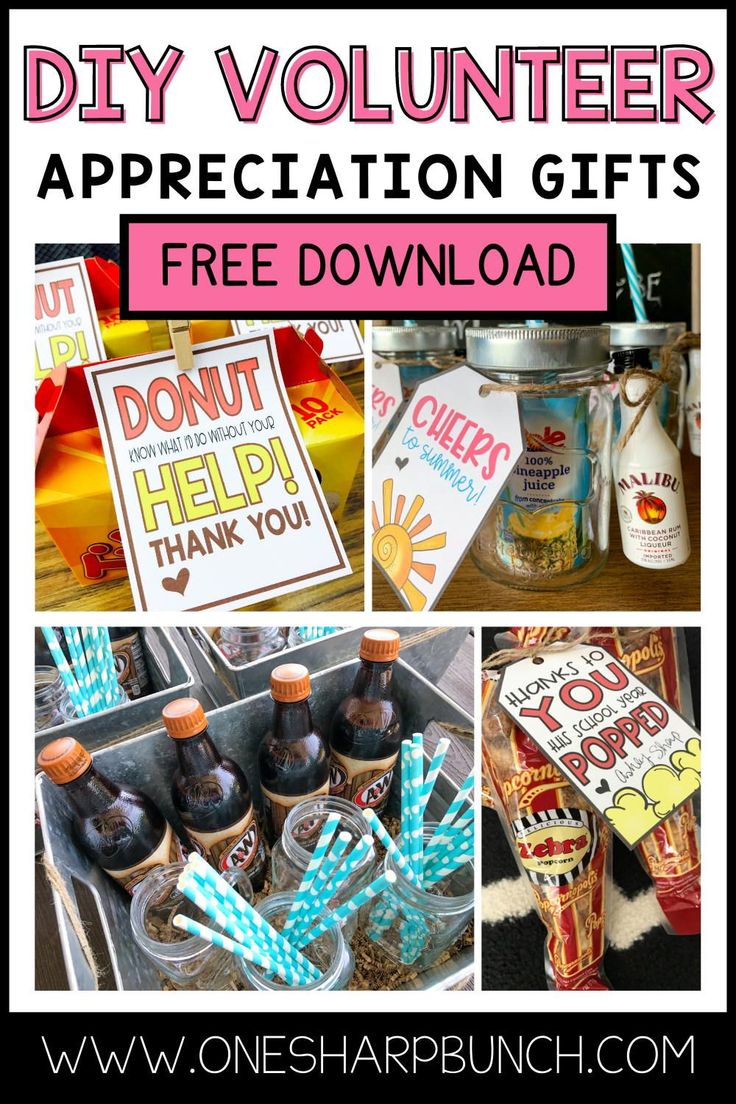 a collage of pictures with the words diy volunteer appreciation gifts and free printables