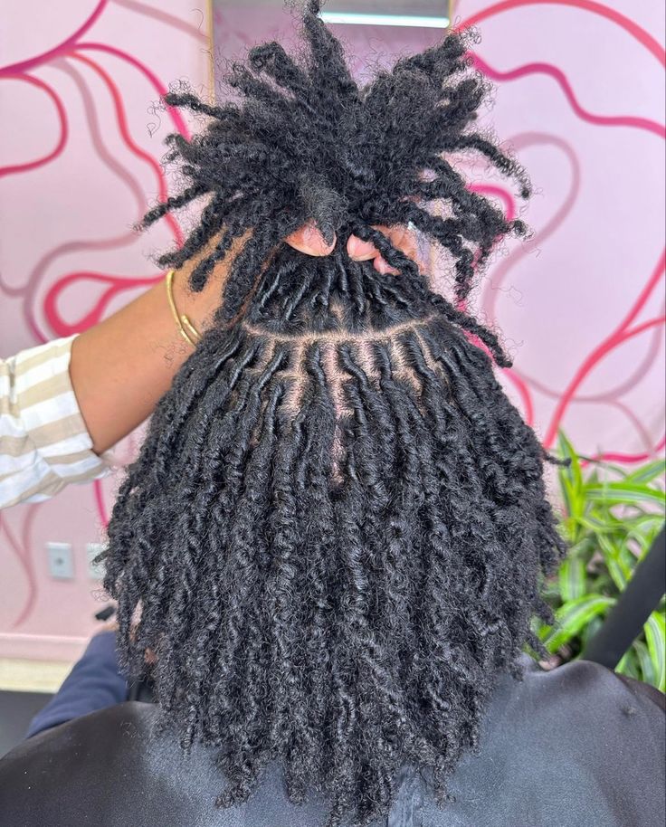 Small Loc Grid Pattern, Small Starter Locs Two Strand Twist, Different Loc Sizes, Xs Locs, Different Types Of Starter Locs Black Women, Locs Started With Coils, Girl Starter Locs Black Women, Starter Locs Women, Braid Locs Starter