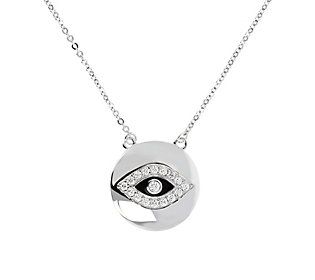 When you've got an eye out for a good looking design, set your sights on this necklace. From the Italian Silver Collection. Metal Evil Eye Necklace With Round Shape, Evil Eye Metal Necklace With Round Shape, Evil Eye Round Metal Necklace, Sterling Silver Necklace With Diamond Eyes Round Pendant, Sterling Silver Necklace With Round Diamond Pendant, Evil Eye Necklace, Silver Enamel, Eye Necklace, Evil Eye