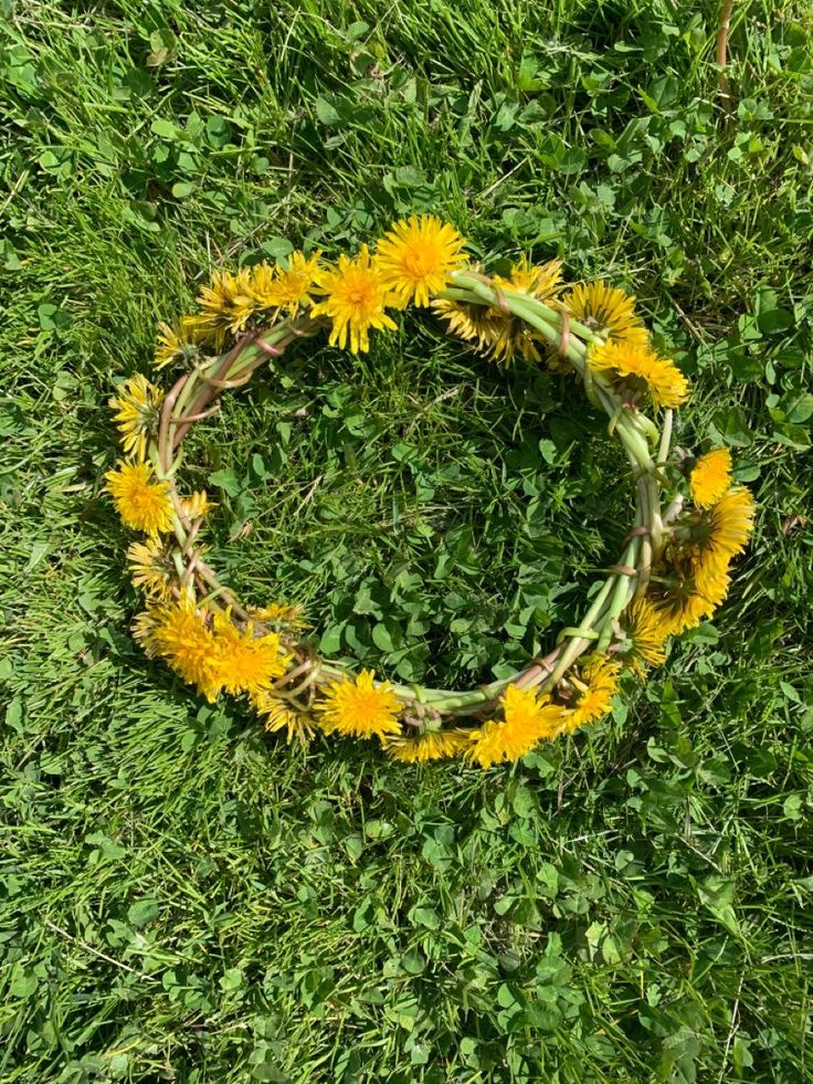 a wreath made out of dandelions in the grass