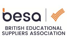 the besa logo is shown in black and orange, with an arrow pointing up to it