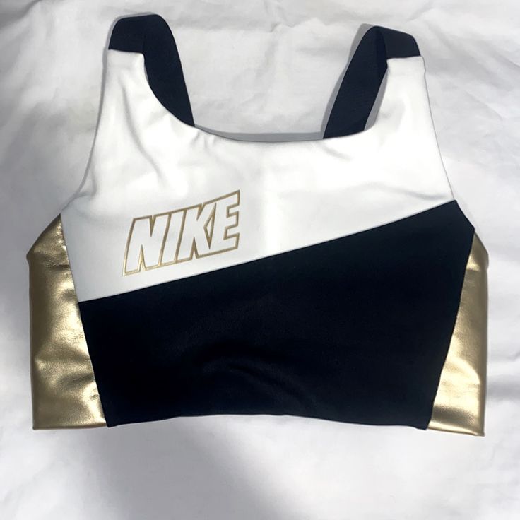 Nwot Never Worn. Bought For My Mom But Too Small And She Never Took It Back To Exchange Size. Size Xs. Black/Gold/White - Front Of Bra Is Pocket For Phone, Ipad, Etc. For My Mom, Sports Bras, My Mom, Black Nikes, Women's Intimates, Nike Women, Sports Bra, Ipad, Nike