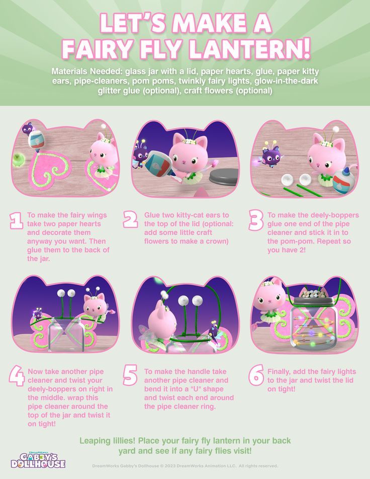 the instructions for how to make a fairy cat lanterner with pink and green lights