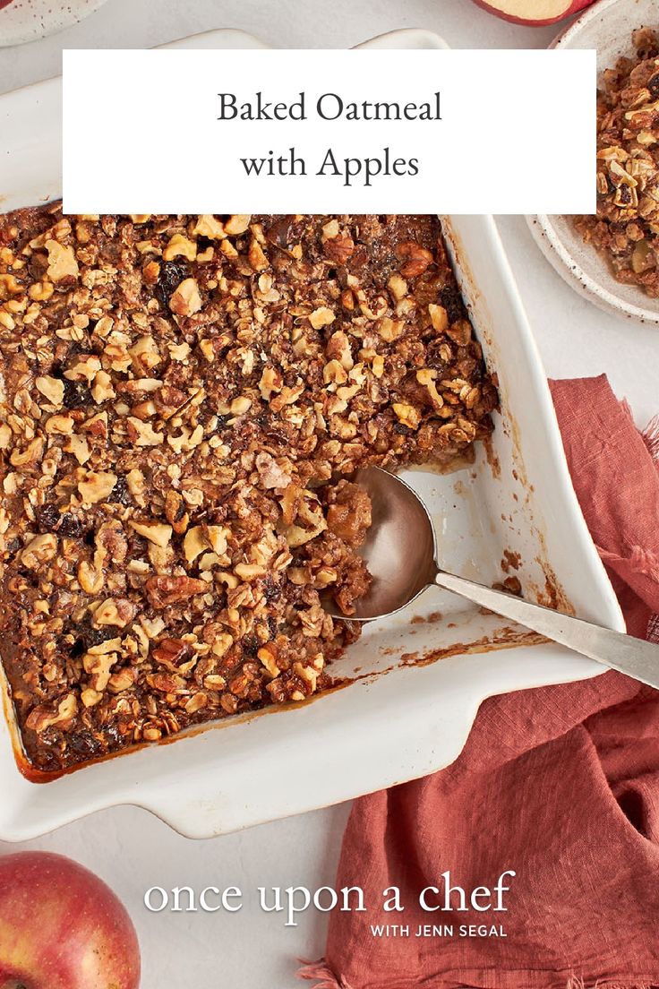 baked oatmeal with apples in a baking dish