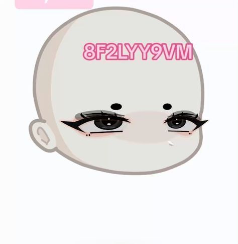 the face of a woman with black eyelashes and pink lettering on her forehead that says,'82ly9m '