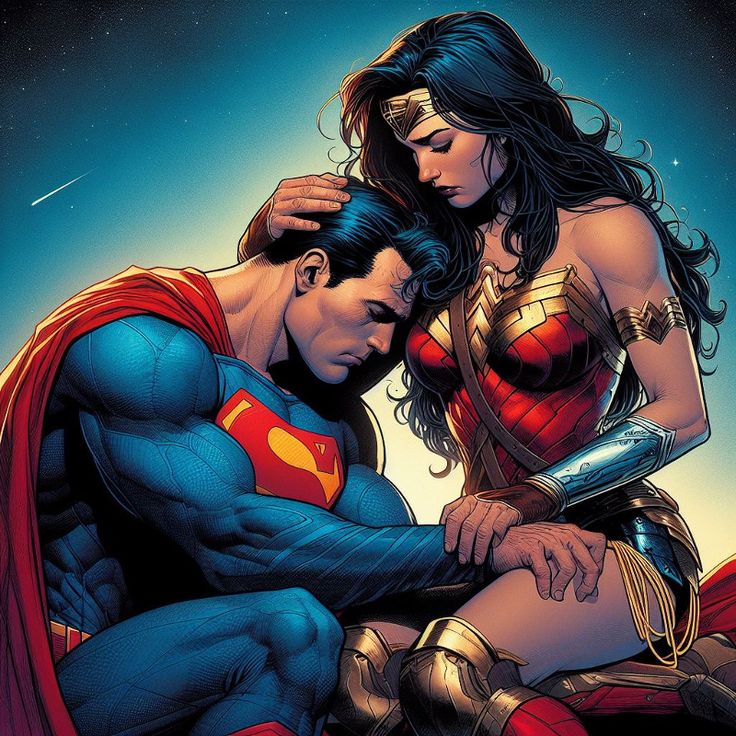 superman and wonder woman sitting next to each other