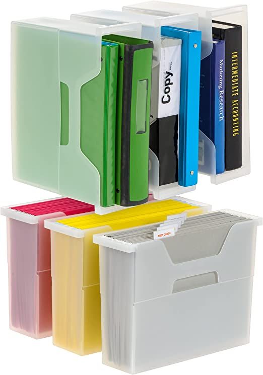 three different colored file folders with dividers and files in the bottom one is empty