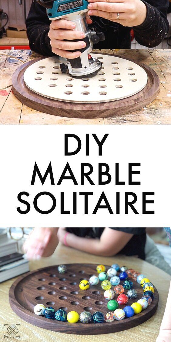 the diy marble solitaire is being made with an electric drill and glue