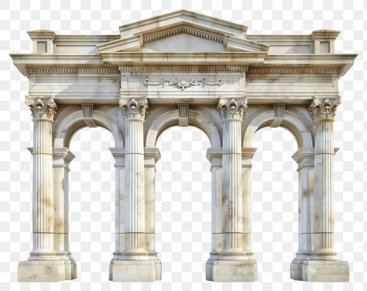 an old stone building with pillars and arches on the side, transparent background png