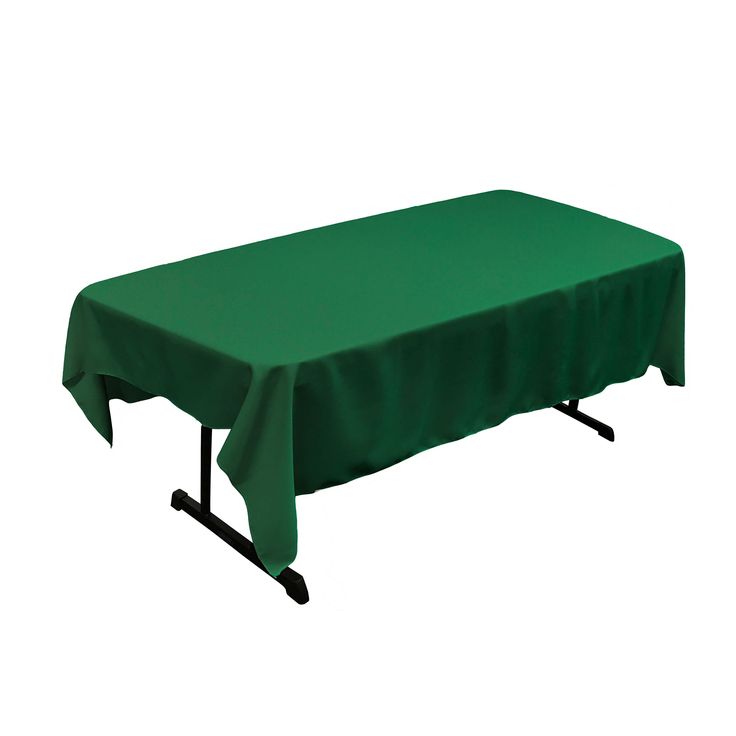 a green rectangular table cover with black legs