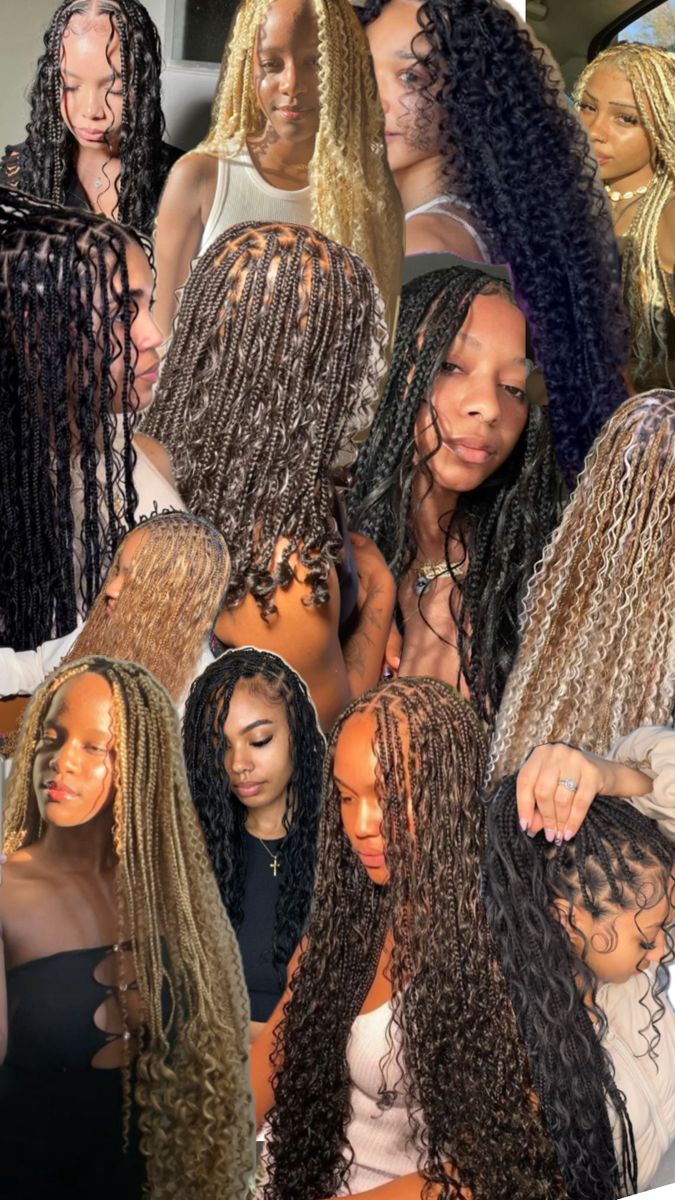 Long braids with curls on black women Bohemian Braids Blonde, Boho Goddess Braids, Blonde Knotless Braids, Blonde Knotless, Braids Bohemian, Braids Hairstyles For Black Women, Brown Braids, Braids Blonde, Hairstyles Protective