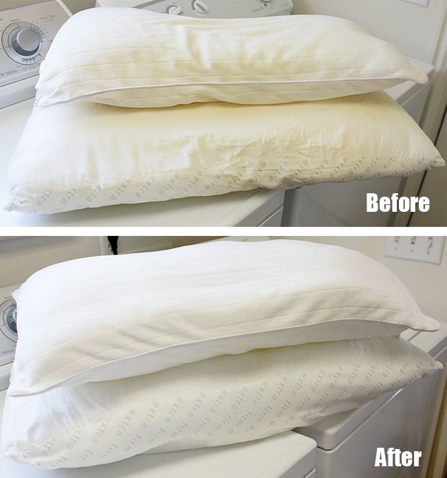 how to wash and whiten yellowd pillows in the washing machine, before and after