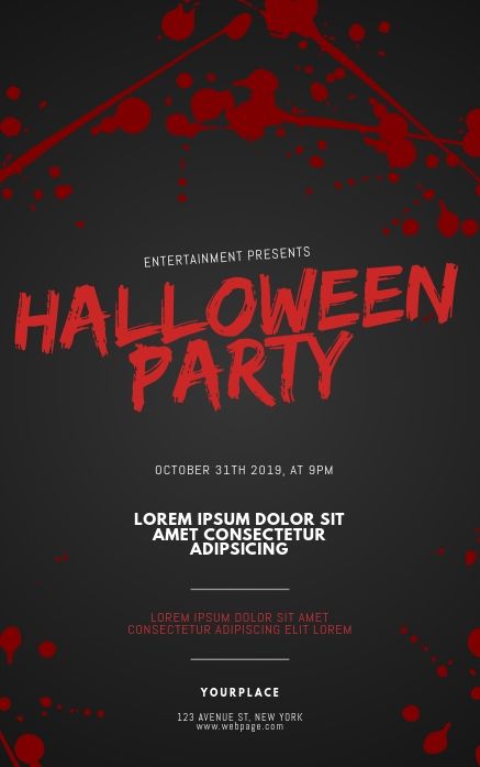 a halloween party flyer with blood splattered on it