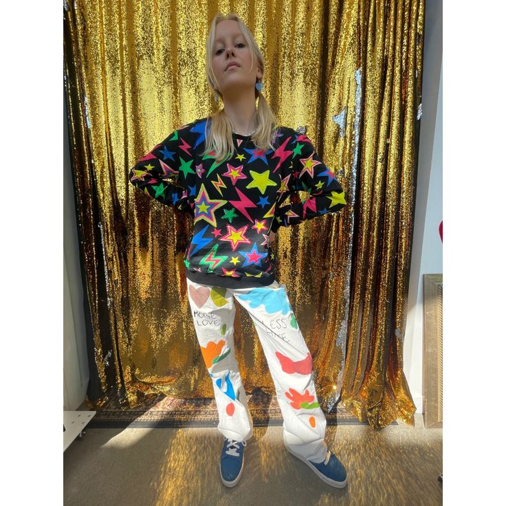 Any Old Iron Shazam Sweatshirt | Any Old Iron | Wolf & Badger Iron Wolf, Colorful Sweatshirt, Sequined Sweatshirt, Kate Bosworth, Sequins Embroidery, Cardi B, Elton John, Independent Designers Fashion, Fashion Labels