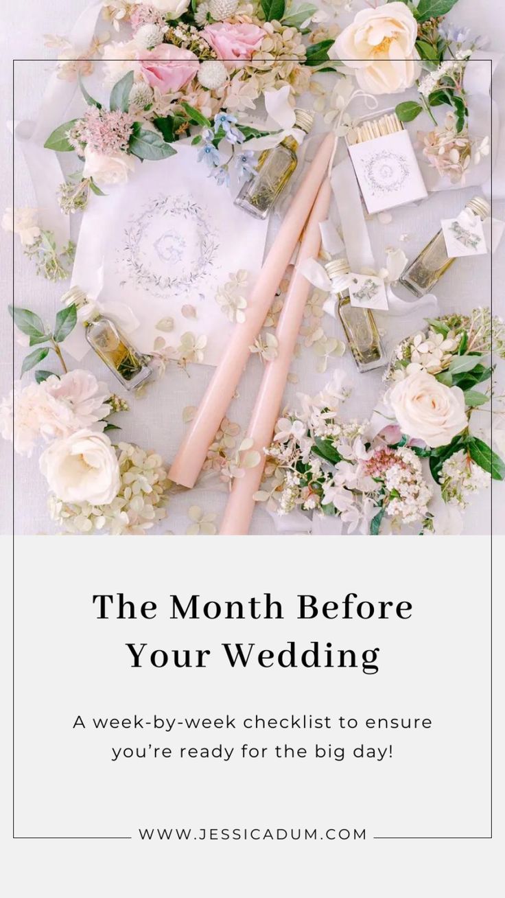 the month before your wedding with flowers and candles on it, including an embroidered handkerchief