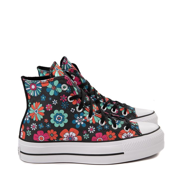 Womens Converse Chuck Taylor All Star Hi Lift Sneaker - Black / Y2K Floral | Journeys Allstar Converse, Floral Converse, Converse All Star White, Platform Chucks, Flower Graphics, Classic Converse, Digital Flower, Converse Shoes Womens, Converse Run Star